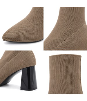 Botin Calcetin Taupe con Tacon Ancho Purapiel 105527