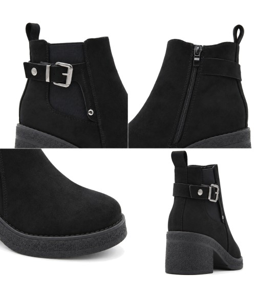 Botin Negro de Tacon Ancho y Hebilla Montevita 105529