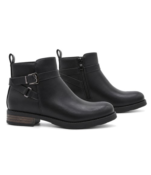Botin Negro con Hebillas y Tacon Bajo Montevita 105531