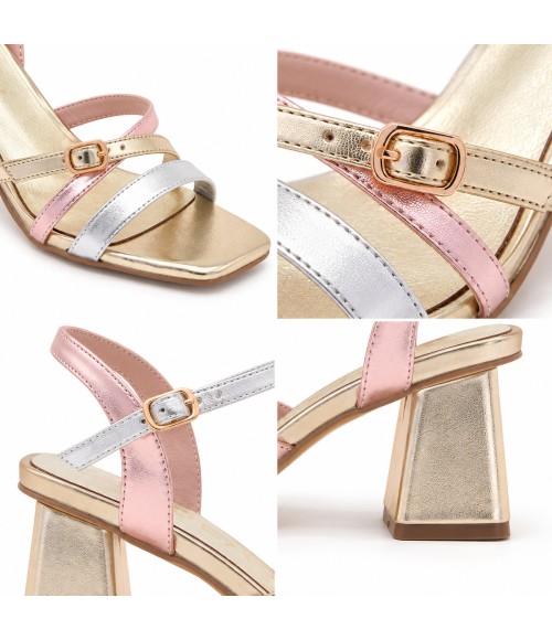 SANDALIAS DE TACON TIRAS PARA MUJER MONTEVITA PEACH 105026