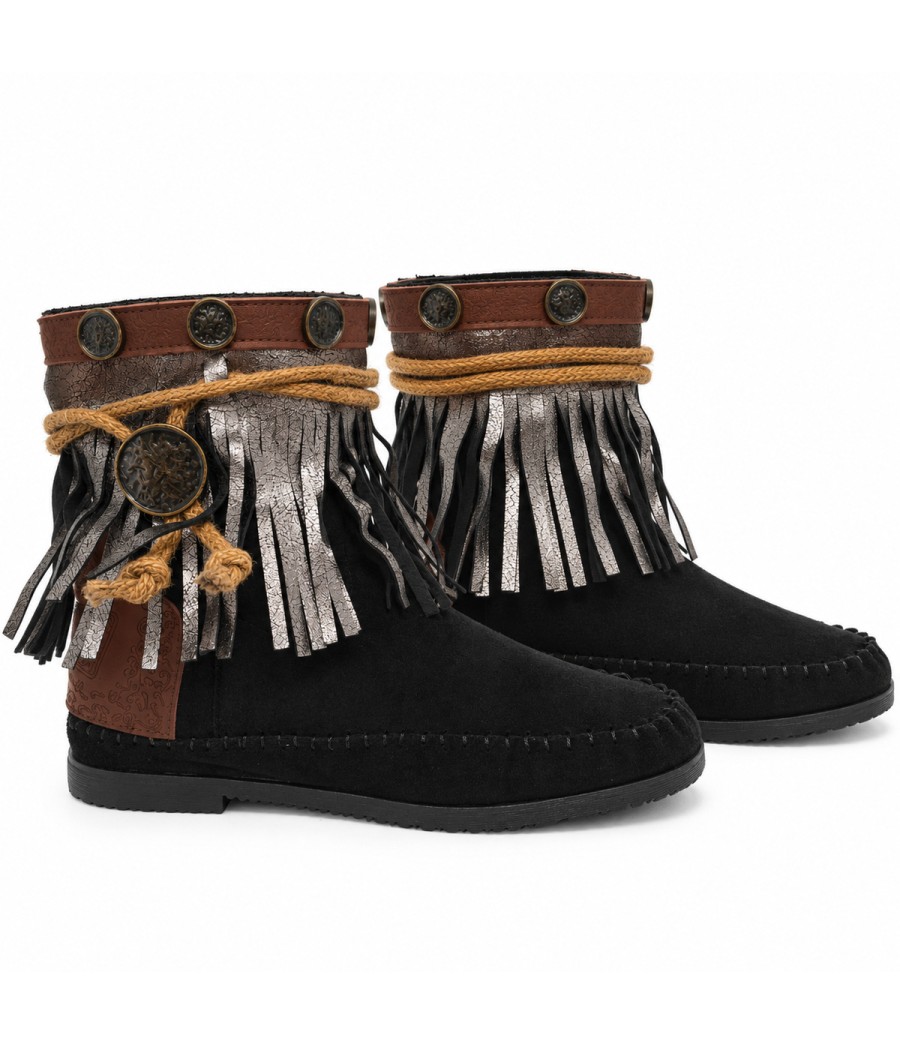 Botin Negro Boho con Flecos Montevita Bottivita82 105537