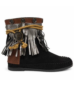 Botin Negro Boho con Flecos Montevita Bottivita82 105537