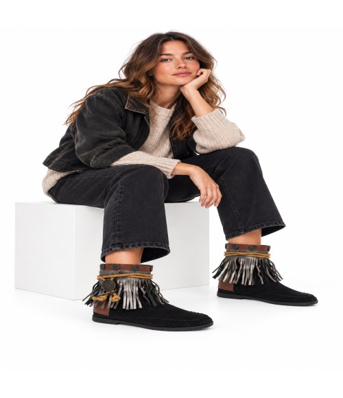 Botin Negro Boho con Flecos Montevita Bottivita82 105537