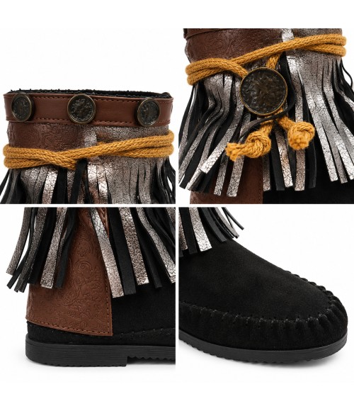 Botin Negro Boho con Flecos Montevita Bottivita82 105537