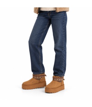 Botin Camel con Plataforma y Cuello Jacquard Montevita Bottivita83 105538
