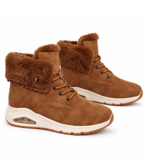 Botin Camel con Cordones y Cuello Efecto Pelo Montevita Bottivita85 105540
