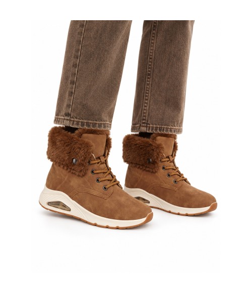 Botin Camel con Cordones y Cuello Efecto Pelo Montevita Bottivita85 105540