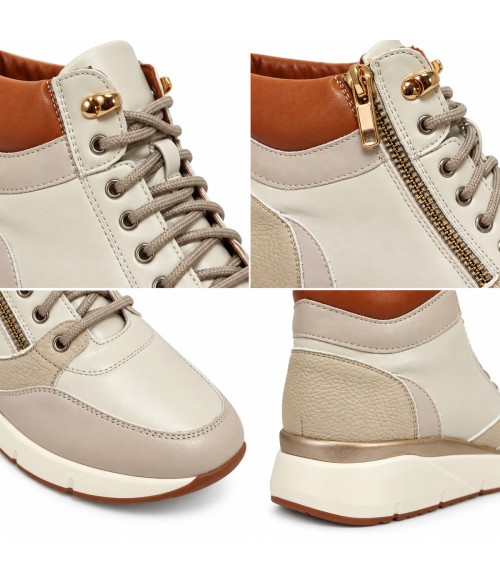 Zapatilla Alta Beige con Cremallera y Cordones Montevita Sneakvita1 105541