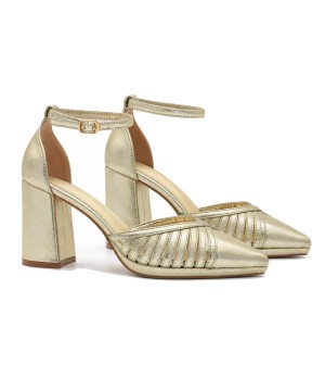 Salon Destalonado Dorado con Tacon Ancho y Pulsera Para Mujer Montevita Lumera 105542