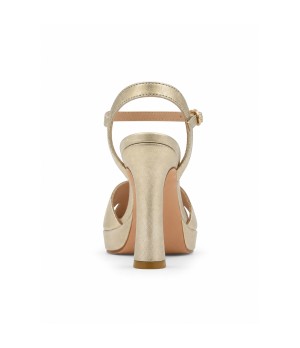 Sandalia Dorada Metalizada de Tacon Alto con Plataforma y Tiras Flor Para Mujer Montevita Fenie 105546