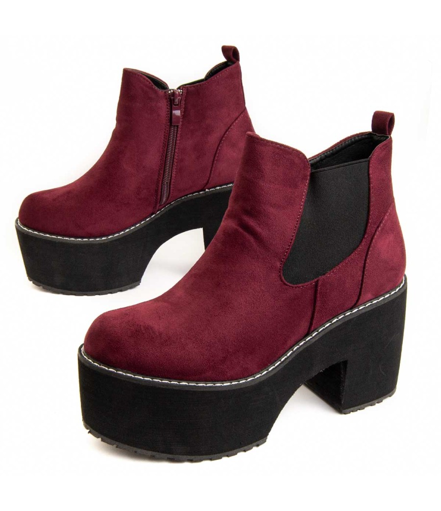 Zapatos Botines Plataforma Granates Bota Militar Plataforma