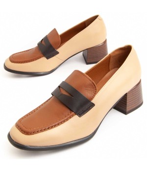 Mocasin De Piel Con Tacon Para Mujer Purapiel Moccasiahc 95759